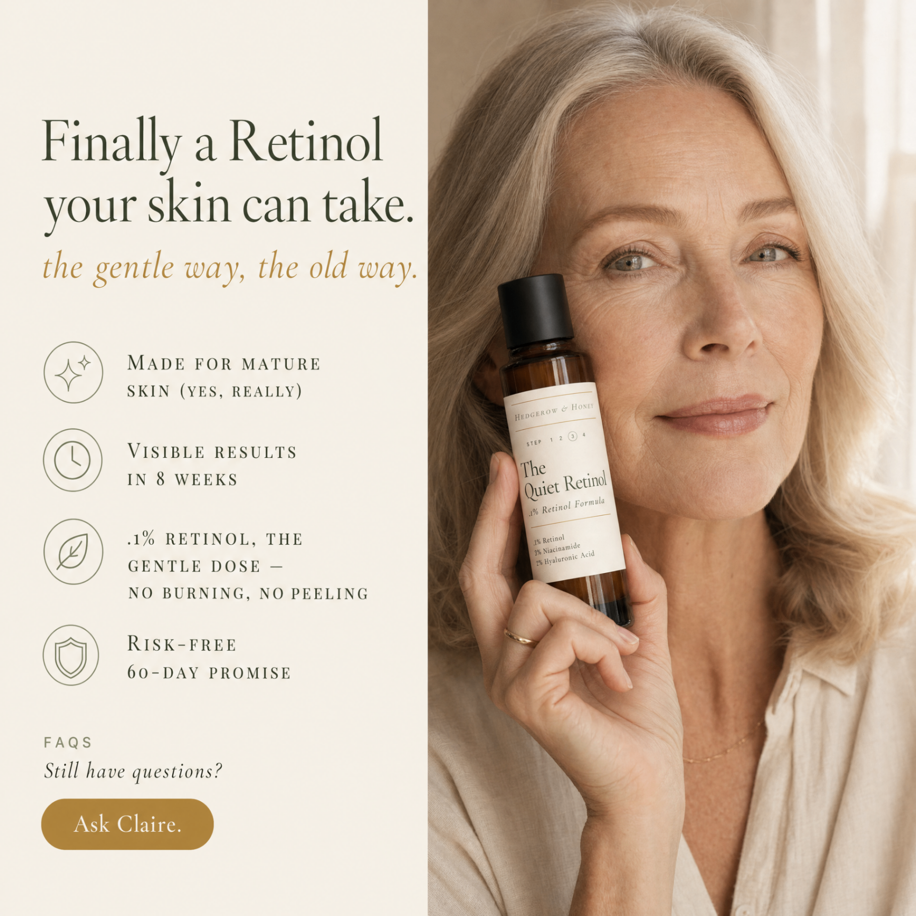 Claire applying The Quiet Retinol